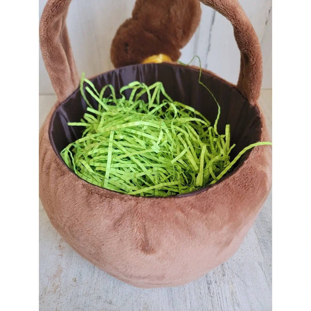 faux Chocolate Easter Bunny plush basket spring home decor rabbit bucket bow